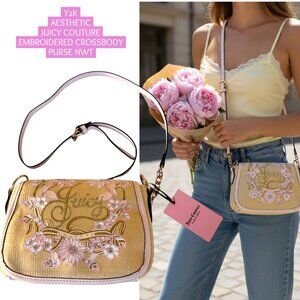 Y2K JUICY COUTURE DAISY FLORAL EMBROIDERED CROSSBODY PURSE NWT